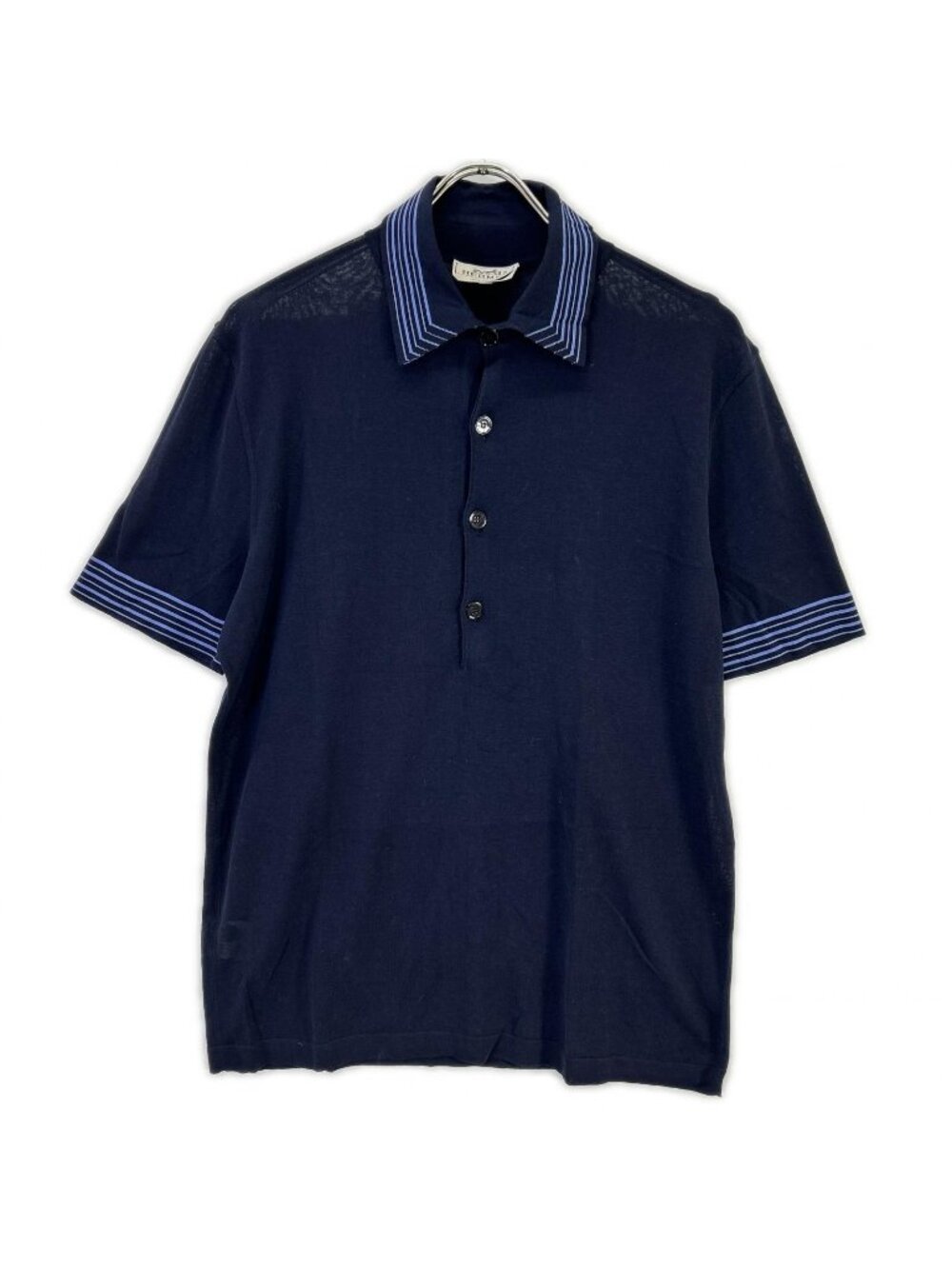 Hermes Navy Cotton Border Polo